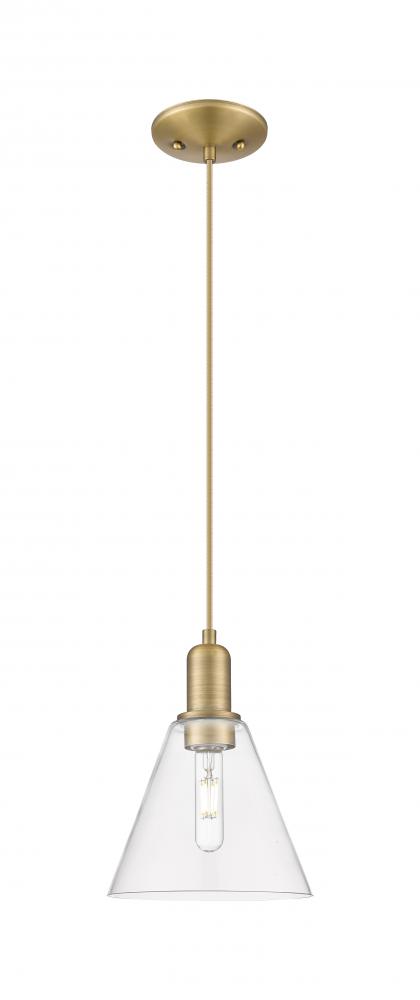 Berkshire Glass - 1 Light - 8 inch - Brushed Brass - Cord hung - Mini Pendant