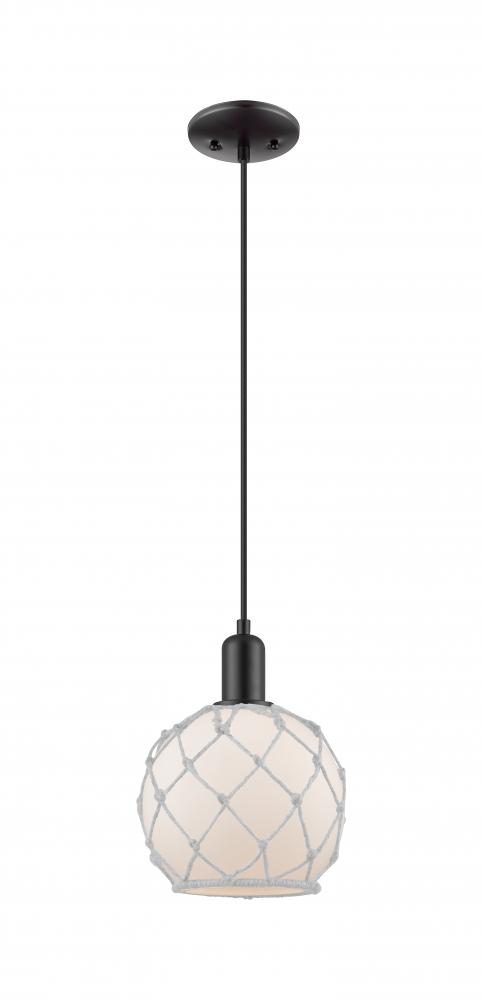 Farmhouse Rope - 1 Light - 8 inch - Matte Black - Cord hung - Mini Pendant