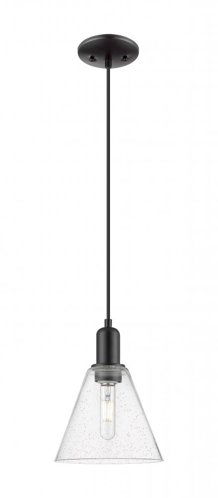 Berkshire Glass - 1 Light - 8 inch - Matte Black - Cord hung - Mini Pendant