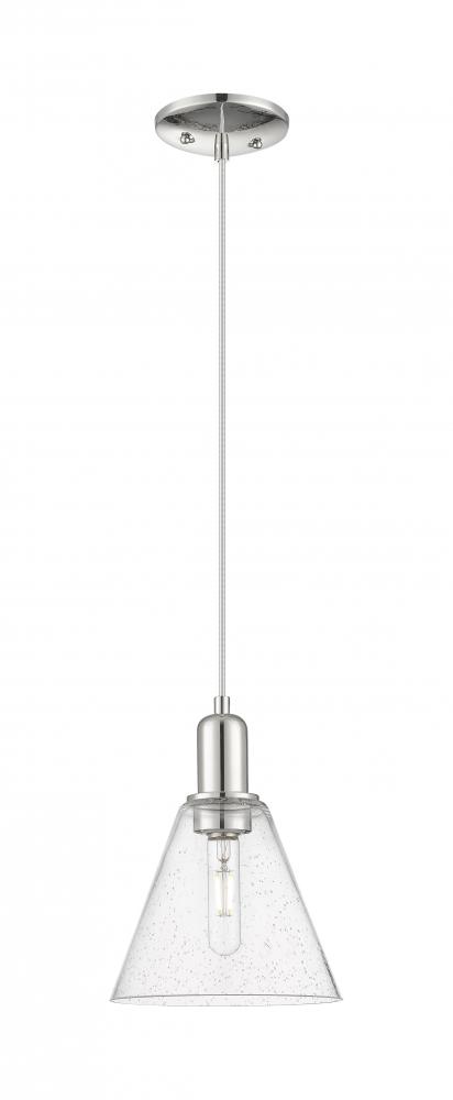 Berkshire Glass - 1 Light - 8 inch - Polished Nickel - Cord hung - Mini Pendant