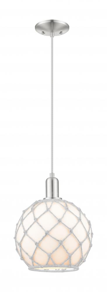 Farmhouse Rope - 1 Light - 10 inch - Brushed Satin Nickel - Cord hung - Mini Pendant