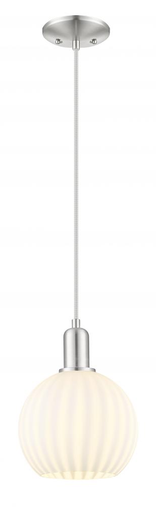White Venetian - 1 Light - 8 inch - Brushed Satin Nickel - Cord hung - Mini Pendant