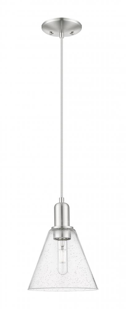 Berkshire Glass - 1 Light - 8 inch - Brushed Satin Nickel - Cord hung - Mini Pendant