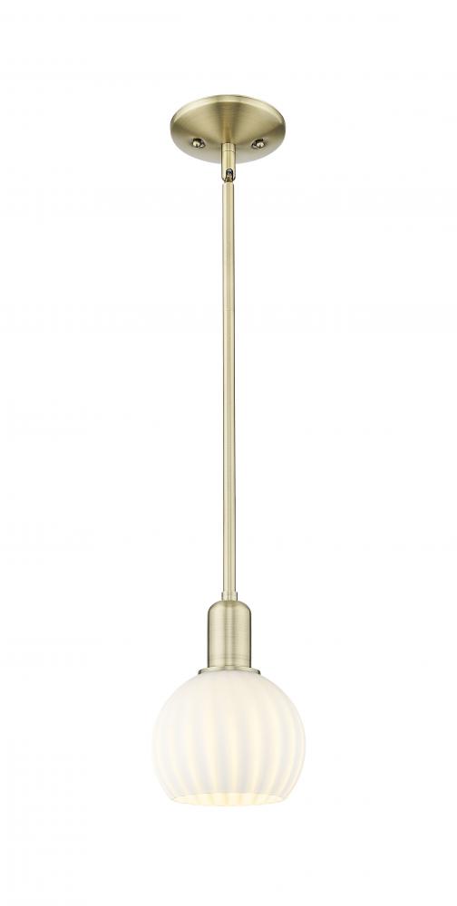 White Venetian - 1 Light - 6 inch - Matte Black - Stem hung - Mini Pendant