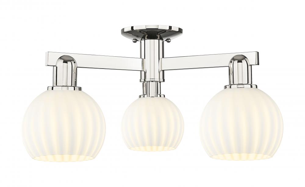 White Venetian - 3 Light - 24 inch - Brushed Brass - Semi-Flush Mount