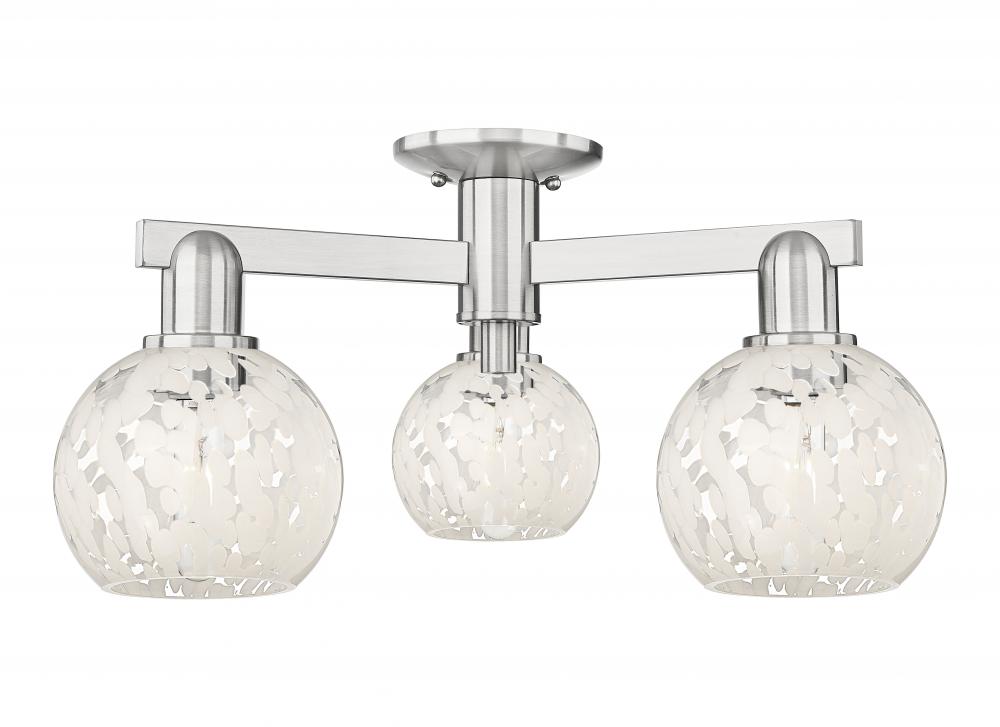 White Mouchette - 3 Light - 24 inch - Brushed Satin Nickel - Semi-Flush Mount