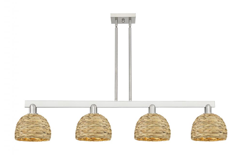 Woven Rattan - 4 Light - 51 inch - Brushed Satin Nickel - Stem hung - Island Light