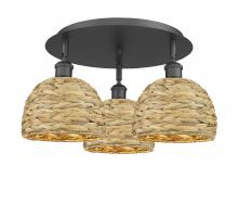 Innovations Lighting 516-3C-BK-RBD-8-NAT - Woven Rattan - 3 Light - 20 inch - Matte Black - Flush Mount