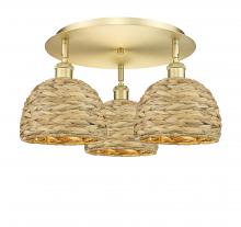 Innovations Lighting 516-3C-SG-RBD-8-NAT - Woven Rattan - 3 Light - 20 inch - Satin Gold - Flush Mount