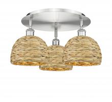 Innovations Lighting 516-3C-SN-RBD-8-NAT - Woven Rattan - 3 Light - 20 inch - Satin Nickel - Flush Mount