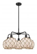 Innovations Lighting 516-5CR-BK-G121-8RB - Farmhouse Rope - 5 Light - 27 inch - Matte Black - Stem hung - Chandelier