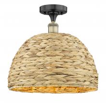 Innovations Lighting 616-1F-BAB-RBD-16-NAT - Woven Rattan - 1 Light - 16 inch - Black Antique Brass - Semi-Flush Mount