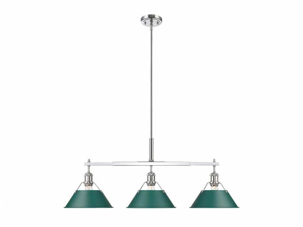 Orwell 3-Light Linear Pendant in Chrome with Pine Green