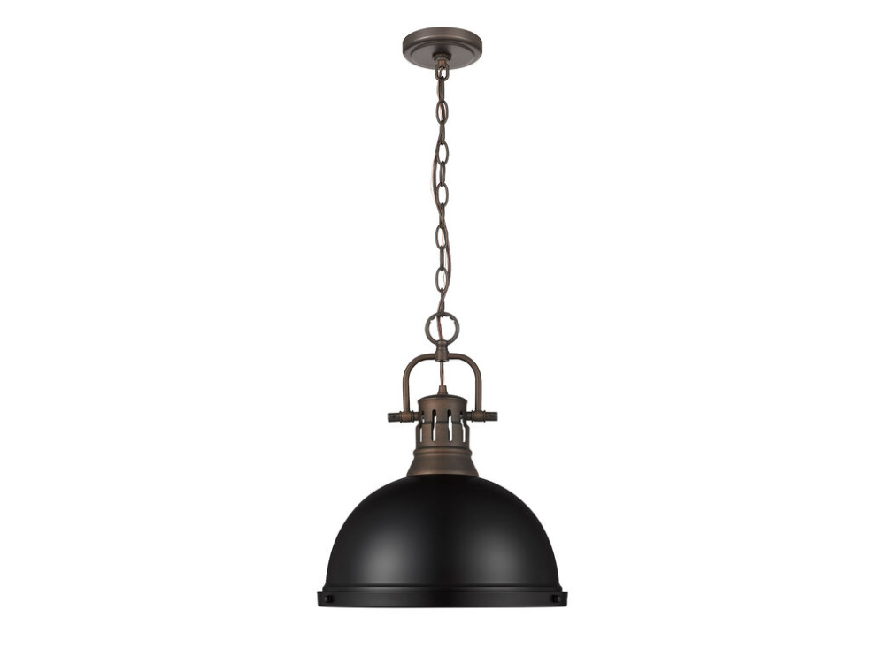 Duncan 1-Light Pendant with Chain in Rubbed Bronze with Matte Black