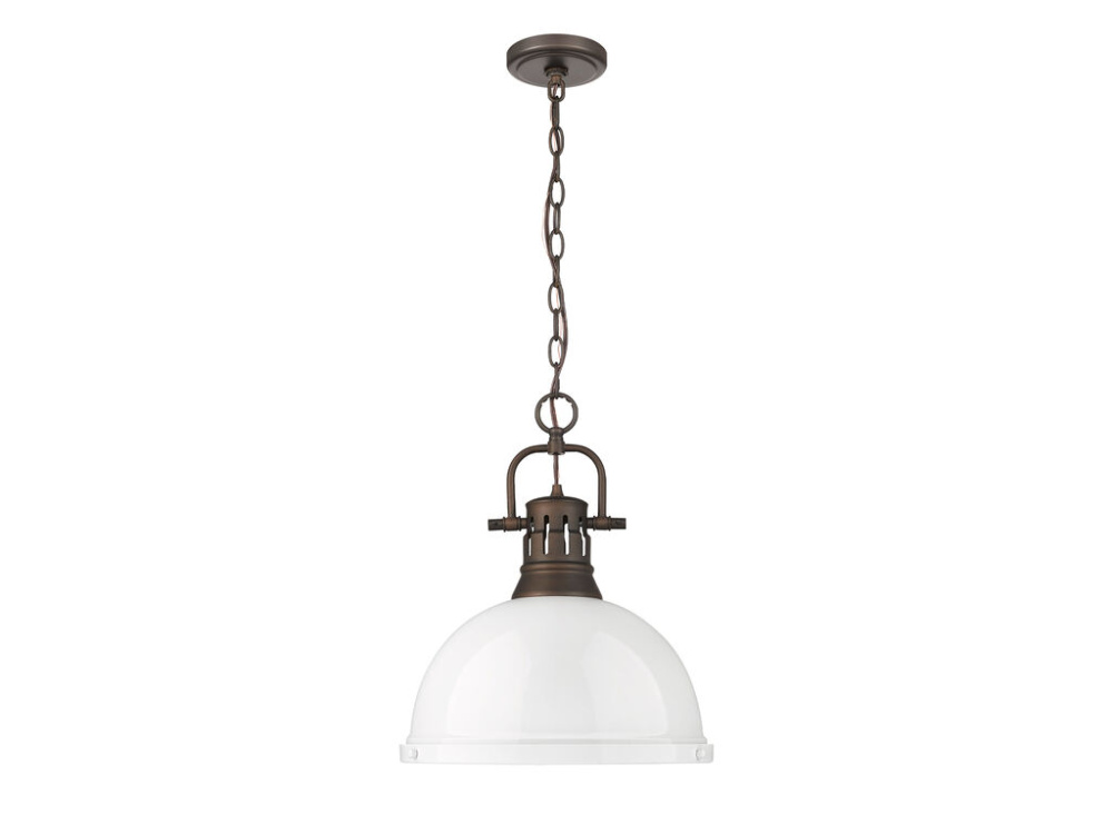 Duncan 1-Light Pendant with Chain in Rubbed Bronze with White