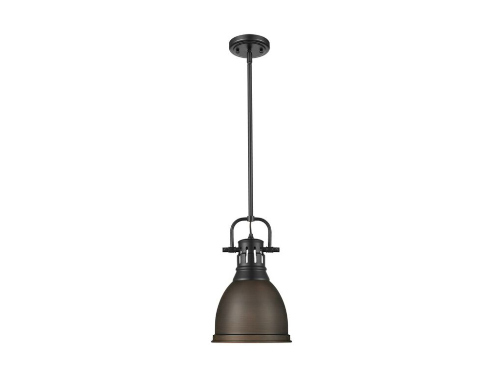 Duncan Small Pendant with Rod in Matte Black with Rubbed Bronze