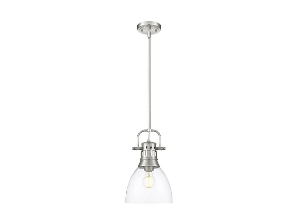 Duncan Small Pendant with Rod in Pewter with Clear Glass