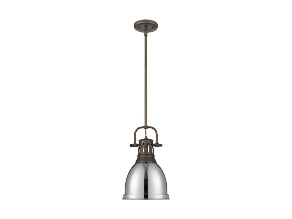 Duncan Small Pendant with Rod in Rubbed Bronze with Chrome