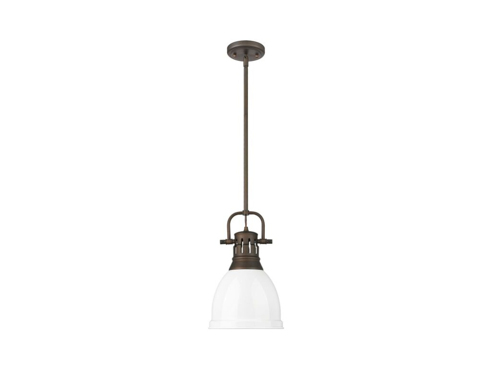 Duncan Small Pendant with Rod in Rubbed Bronze with White