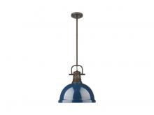 Golden 3604-L RBZ-NVY - Duncan 1-Light Pendant with Rod in Rubbed Bronze with Matte Navy