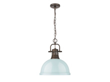 Golden 3602-L RBZ-SF - Duncan 1-Light Pendant with Chain in Rubbed Bronze with Seafoam