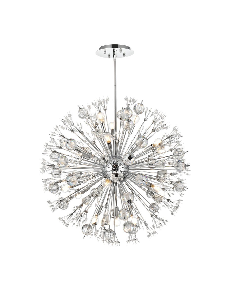Vera 32 Inch Crystal Starburst Round Pendant in Chrome