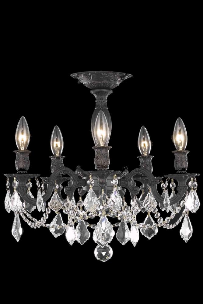 Rosalia 5 Light Dark Bronze Flush Mount Golden Teak (Smoky) Royal Cut Crystal