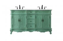 Elegant VF10160DVM-VW - 60 inch double Bathroom vanity in vintage mint with ivory white engineered marble