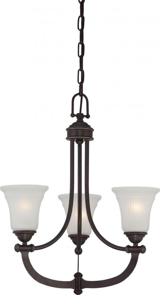 3-Light Georgetown Bronze Chandelier with Frosted Ribbed Glass